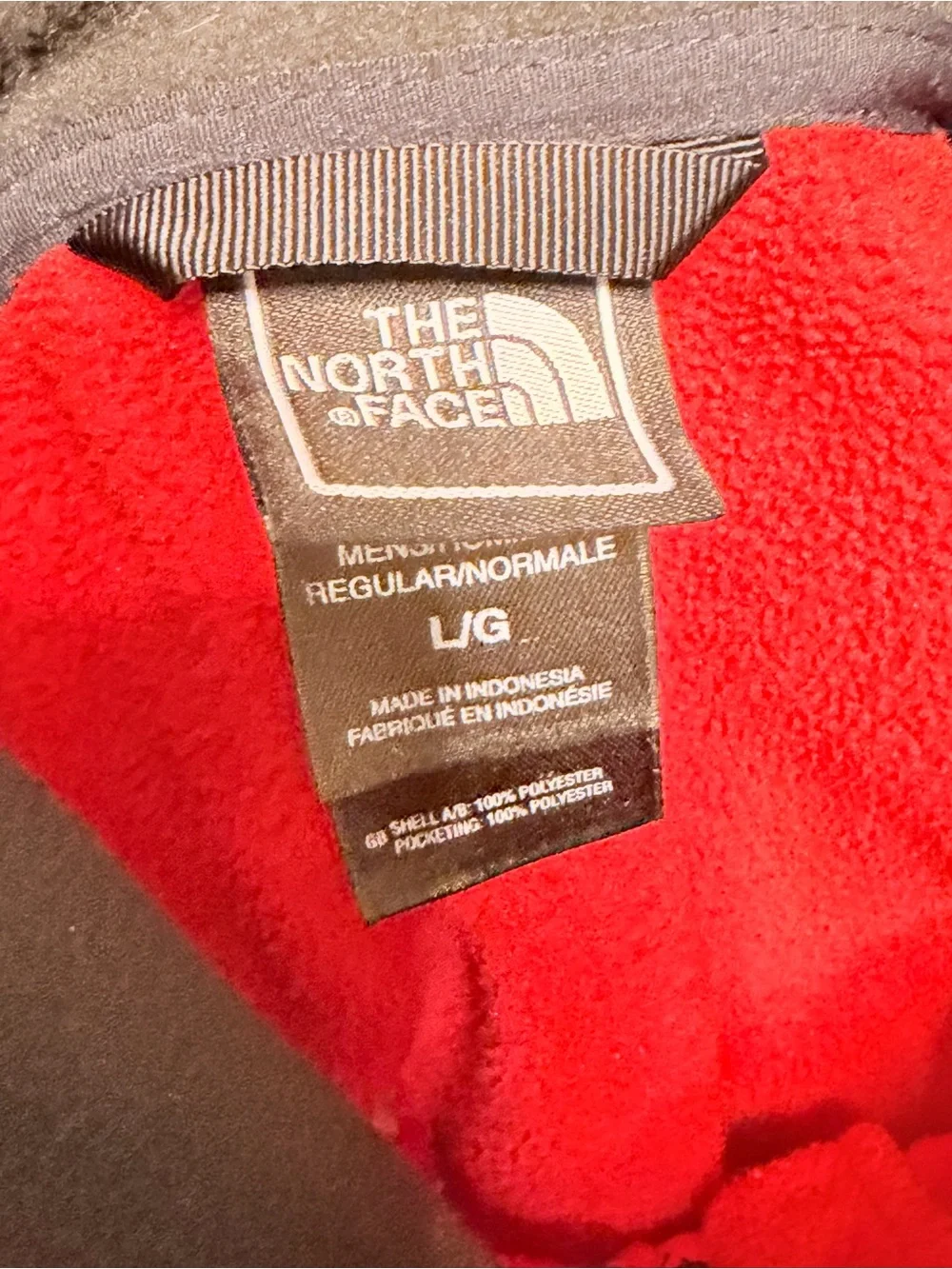 The North Face Jacket Mens Large Red Grey Fleece Full Zip Adult